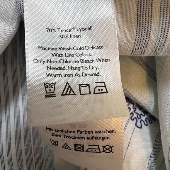 Eddie Bauer Blouse Womens Linen Blend Blue Stripe Embroidered Tunic Top Size XL - Picture 6 of 7